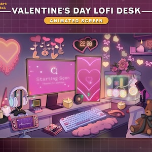 Animated Twitch Screens Valentine&#39;s Day PC Room, Lo-fi Game Room Stream Screens, Love Twitch Overlay