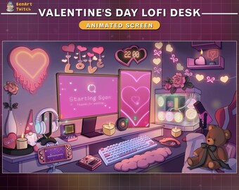 Animated Twitch Screens Valentine's Day PC Room, Lo-fi Game Room Stream Screens, Love Twitch Overlay