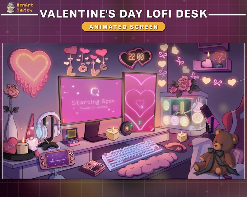 Animated Twitch Screens Valentine's Day PC Room, Lo-fi Game Room Stream ...