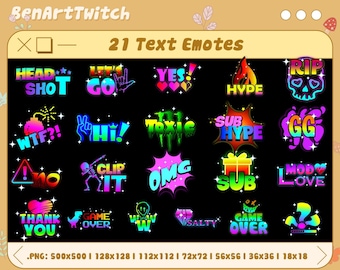 21x Twitch Text Emotes Pack,  Discord Text Emotes, Cute Ready To Use for Twitch Chat Emotes