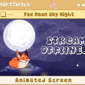 Animated Cute Fox Moon Twitch Overlay Stream Screens, Moon Sky Night Stream Overlay, Purple Theme Overlay For Streamer