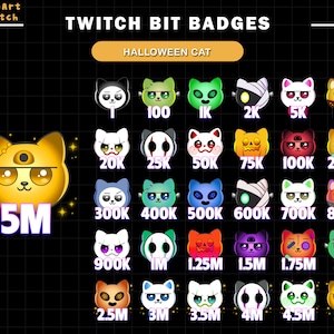 30x Halloween Cats Twitch Bit Badges, Cat Twitch Badges, Complete Twitch Bit Badges Set, Twitch Subscribe Package, Number Bit Badges