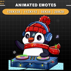 Animated Twitch Emote Penguin DJ, Christmas Cute Emotes for Twitch, YouTube, and Discord