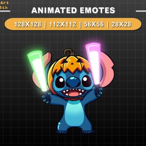 Animierte Twitch Emote Stitch Kürbis Jubeln, Stitch Twitch Emotes, Halloween Emotes Für Youtube, Discord