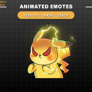 Emote Twitch animate Pikachu arrabbiato, emote Twitch Pokemon carini, emote carine per Youtube, Discord