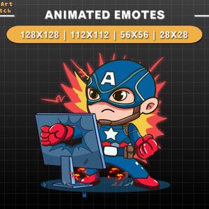 Emote animate per Twitch: Capitan America distrugge il computer, Emote divertenti, Emote kawaii per Twitch, Discord