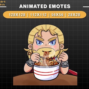 Emote animado do Thor Ramen Twitch, Deus nórdico do trovão com efeitos de Mjolnir e relâmpago, Emote de super-herói Chibi para Twitch, Discord