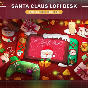 Animated Twitch Screens Lofi Desk Christmas, Lo-fi Xmas Stream Screens with PC, Christmas Tree, Candle, Snow man, Candles...