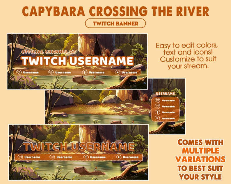 Cozy Forest Twitch Banner, Capybara Stream Overlay With River Scene ...