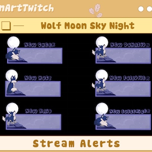 Animated Stream Alerts / Twitch Alerts / Cute Wolf Moon Alert - Compatible with Streamlabs and StreamElements, OBS