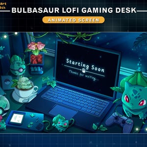 Bulbasaur animerat Twitch-överläggspaket, mysigt Lofi-spelskrivbordsströmpaket, söt Pokémon-Twitch-layout för streamers bild 2