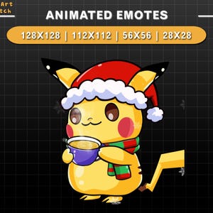 Animated Christmas Twitch Emote Pikachu Drink Warm Tea, Pikachu Twitch Emotes, Cute Emotes For Youtube, Discord