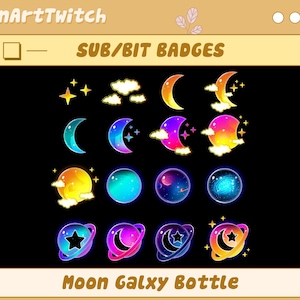 Moon Twitch Sub Badges, Galaxy Twitch Sub Badges, Bit Badges Ready To Use for Twitch, Discord