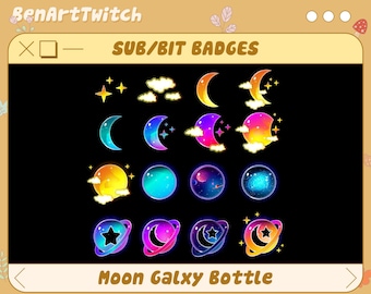 Moon Twitch Sub Badges, Galaxy Twitch Sub Badges, Bit Badges Ready To Use for Twitch, Discord
