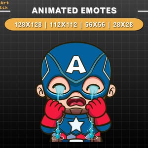 Emote animate per Twitch: Capitan America che piange, Emote divertenti, Emote kawaii per Twitch, Discord