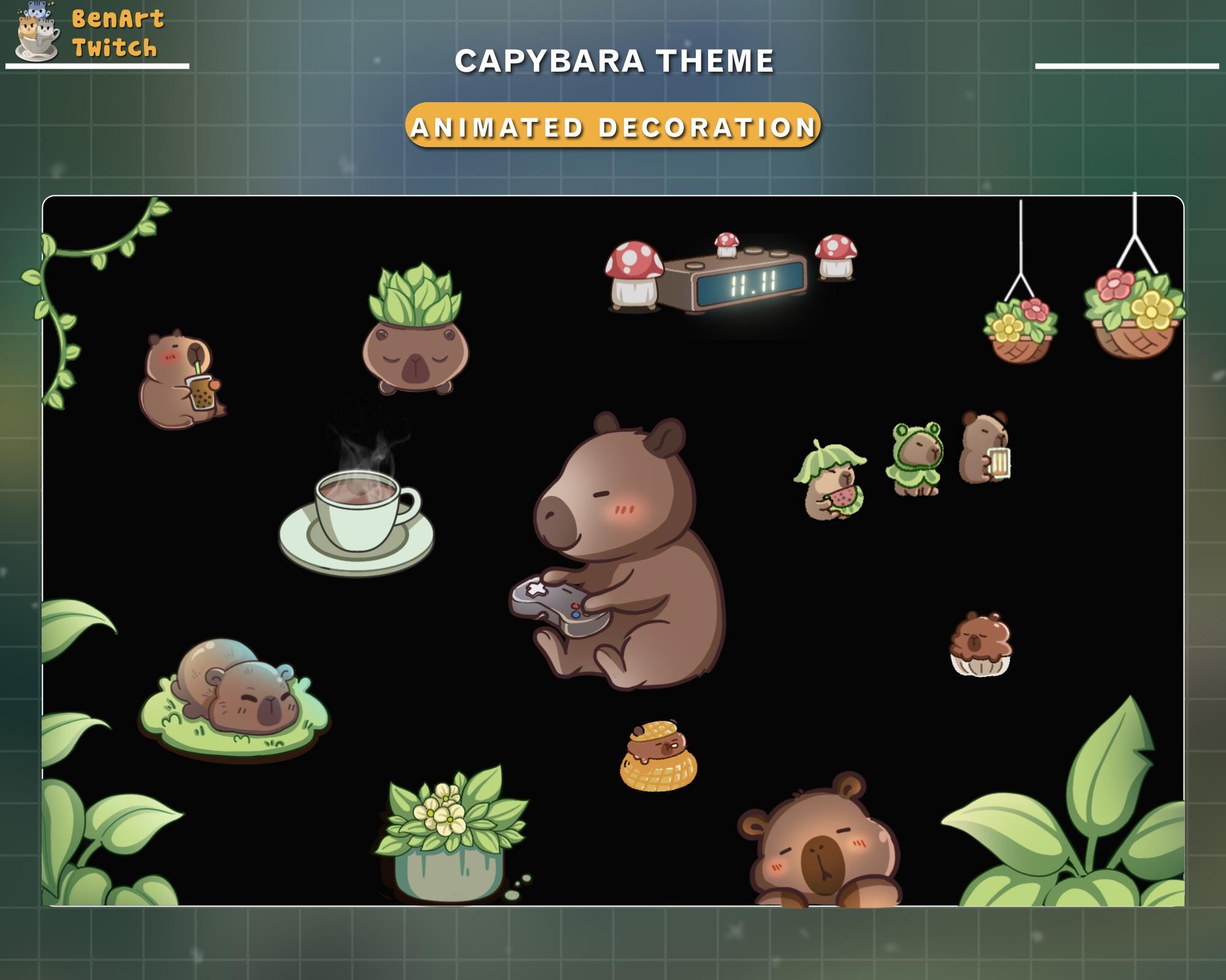 16x Animated Decoration Capybara Theme, Cozy Gamer Deco, Cute Gamer ...