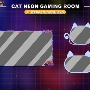 3x Animated Webcam Overlay Cute Cat, Cat Twitch Webcam Borders
