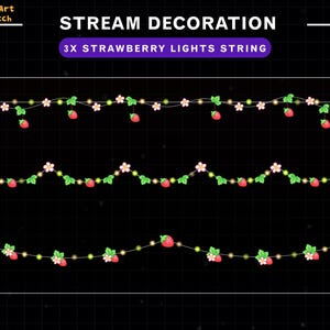 3x Animated Strawberry Light Strings Stream Decoration, Twinkle Lights Twitch Stream Decoration, Strawberry Twitch Overlay