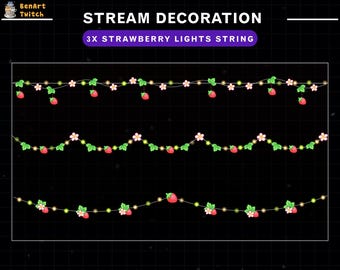 3x Animated Strawberry Light Strings Stream Decoration, Twinkle Lights Twitch Stream Decoration, Strawberry Twitch Overlay