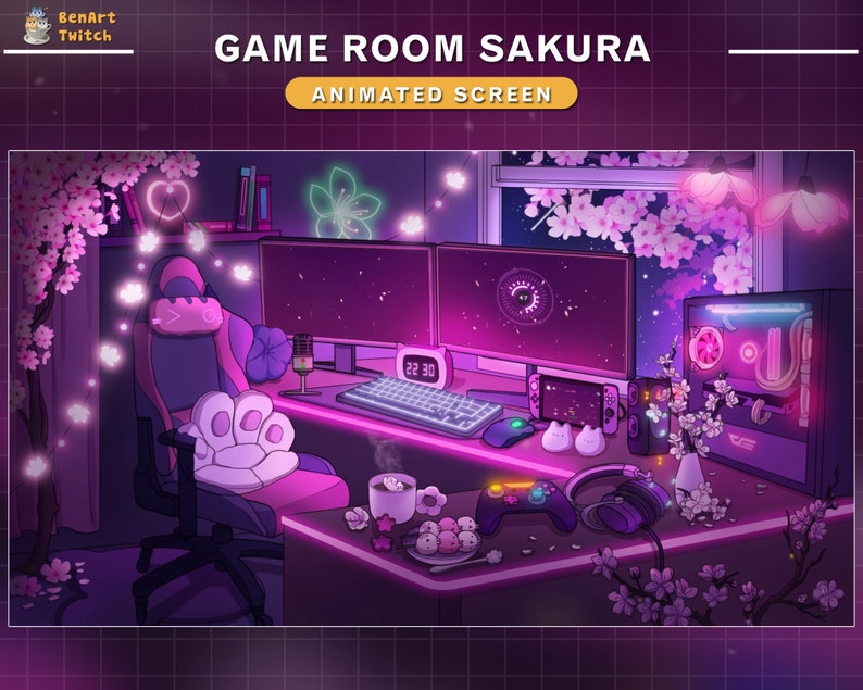 Animated Twitch Screens Cherry Blossom PC Room, Aesthetic Lo-fi Pink ...