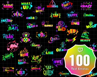 100x Twitch Text Emotes Pack,  Discord Text Emotes, Cute Ready To Use for Twitch Chat Emotes