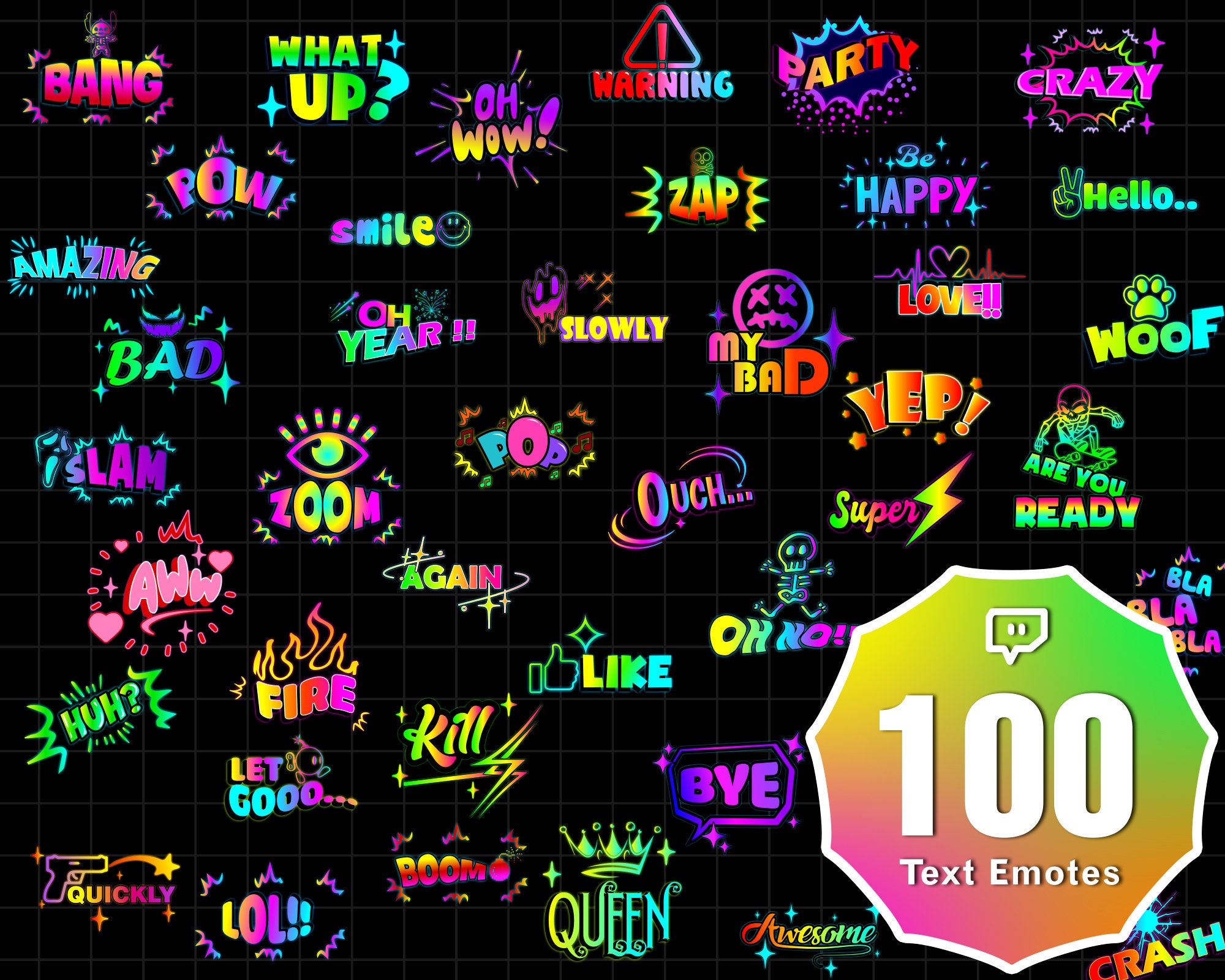 100x Twitch Text Emotes Pack, Discord Text Emotes, Cute Ready to Use ...