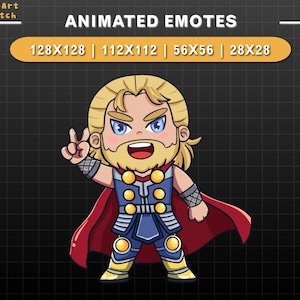 Emote animado do Thor dizendo oi Twitch, , Emote de super-herói Chibi para streamers, Twitch, Discord, gráfico para streamer
