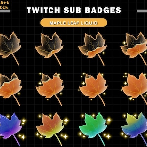 Flüssige Maple Leaf Twitch Sub Badges, Ahorn Twitch Sub Badges, Herbst Twitch Overlay, Herbst Twitch Overlay