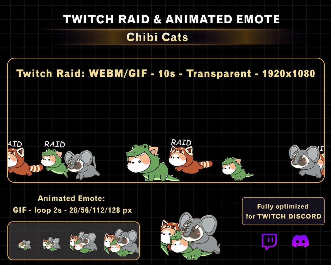 Animated Cartoon Cat Twitch Raid Alert, Chibi Cat Twitch Emotes for ...