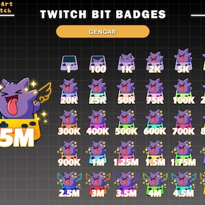 30x Cute Gengar Game Controller Twitch Bit Badges, Pokemon Twitch Sub Bit Badges, Kompletny zestaw Twitch Bit Badges, Number Bit Badges