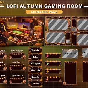 Animated Stream Package Fall Squirrel Gaming Room, Autumn Twitch Overlay with Maple, PC Setup, Twinkle Lights, Squirrel , Chestnut...