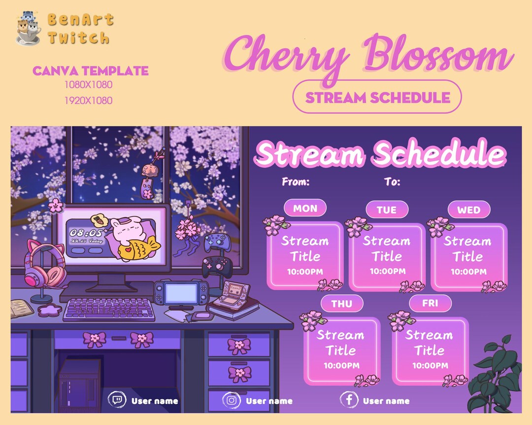 Cherry Blossom Theme Stream Schedule for Sakura Twitch Overlay, Sakura ...