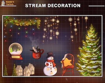 Animated Game Room Christmas Collections 2 Twitch Stream Dekoration mit Weihnachtsbaum, Weihnachtslichtern, Weihnachtsmann ...