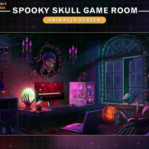 Animated Twitch Screens Hallowween Game Room, Animated Spooky PC Room Twitch Overlay, Horror Stream Overlay