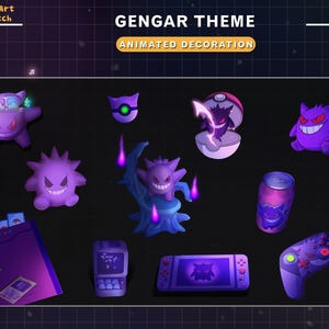 12x Gengar Decoration Twitch – Animated Stream Decoration with Gengar, Purple Aesthetic & Ghost Pokémon Theme