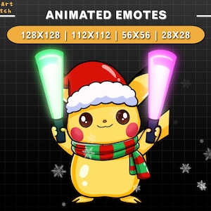 Animated Christmas Twitch Emote Pikachu Cheering, Pikachu Twitch Emotes, Cute Emotes For Youtube, Discord