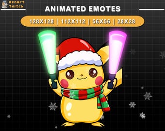 Emote navideño animado para Twitch: Pikachu animando, emoticones de Pikachu para Twitch, emoticones lindos para YouTube, Discord