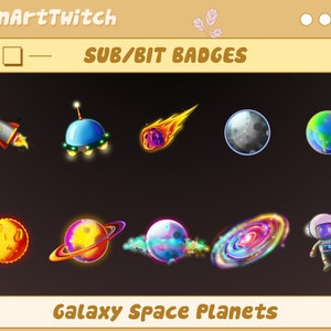 Galaxy Space Planets Twitch Sub Badges, Planet Bit Badges, Ready To Use for Twitch, Discord