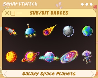 Galaxy Space Planets Twitch Sub Badges, Planet Bit Badges, Ready To Use for Twitch, Discord