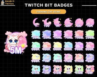Pink Cat Moon Twitch Bit Badges, Cute Cat Twitch Sub Badges for Streamers, YouTubers & Discord