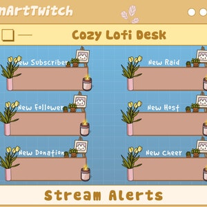 Animated Lofi Desk Stream Alerts, Cute Twitch Alerts for Streamers and Vtubers Backgrounds