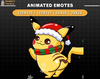Emote navideño animado para Twitch: Pikachu bailando, emoticones de Pikachu para Twitch, emoticones lindos para YouTube, Discord