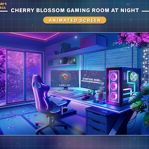 Animated Twitch Overlay Sakura Gaming Room, Cherry Blossom Stream Screen, Aesthetic Twitch Overlay, Cozy Night Stream Overlay