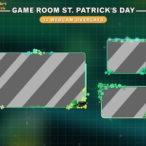 Animated Webcam Overlay Clover, Patrick&#39;s Day Webcam Border, Green Twitch Overlay for Streamer, Vtuber