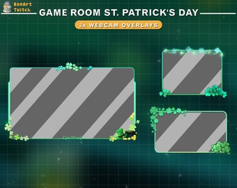 Animated Webcam Overlay Clover, Patrick's Day Webcam Border, Green Twitch Overlay for Streamer, Vtuber