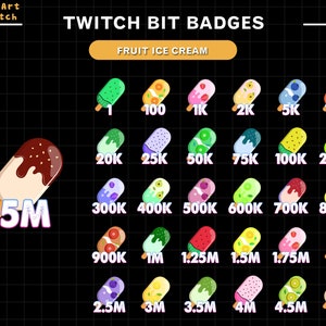 30x Ice Cream Twitch Bit Badges, Ice Cream Twitch Badges, Complete Twitch Bit Badges Set, Twitch Subscribe Package, Number Twitch Bit Badges