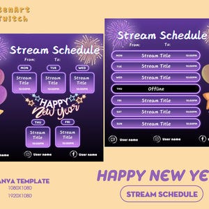 Happy New Year Vibes Stream Schedule, Vtuber Schedule, Simple Weekly Schedule, Easy edit on CANVA...