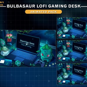 Bulbasaur animerat Twitch-överläggspaket, mysigt Lofi-spelskrivbordsströmpaket, söt Pokémon-Twitch-layout för streamers bild 3
