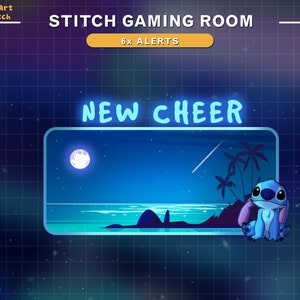 Alertas animadas de Twitch Puntada linda con tema nocturno de verano, alertas de transmisión de puntadas, superposición de Twitch de puntadas para Streamer, Vtuber