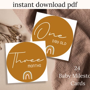 Cartes d'étape de bébé | Téléchargement imprimable bricolage | Design arc-en-ciel Boho neutre carré
